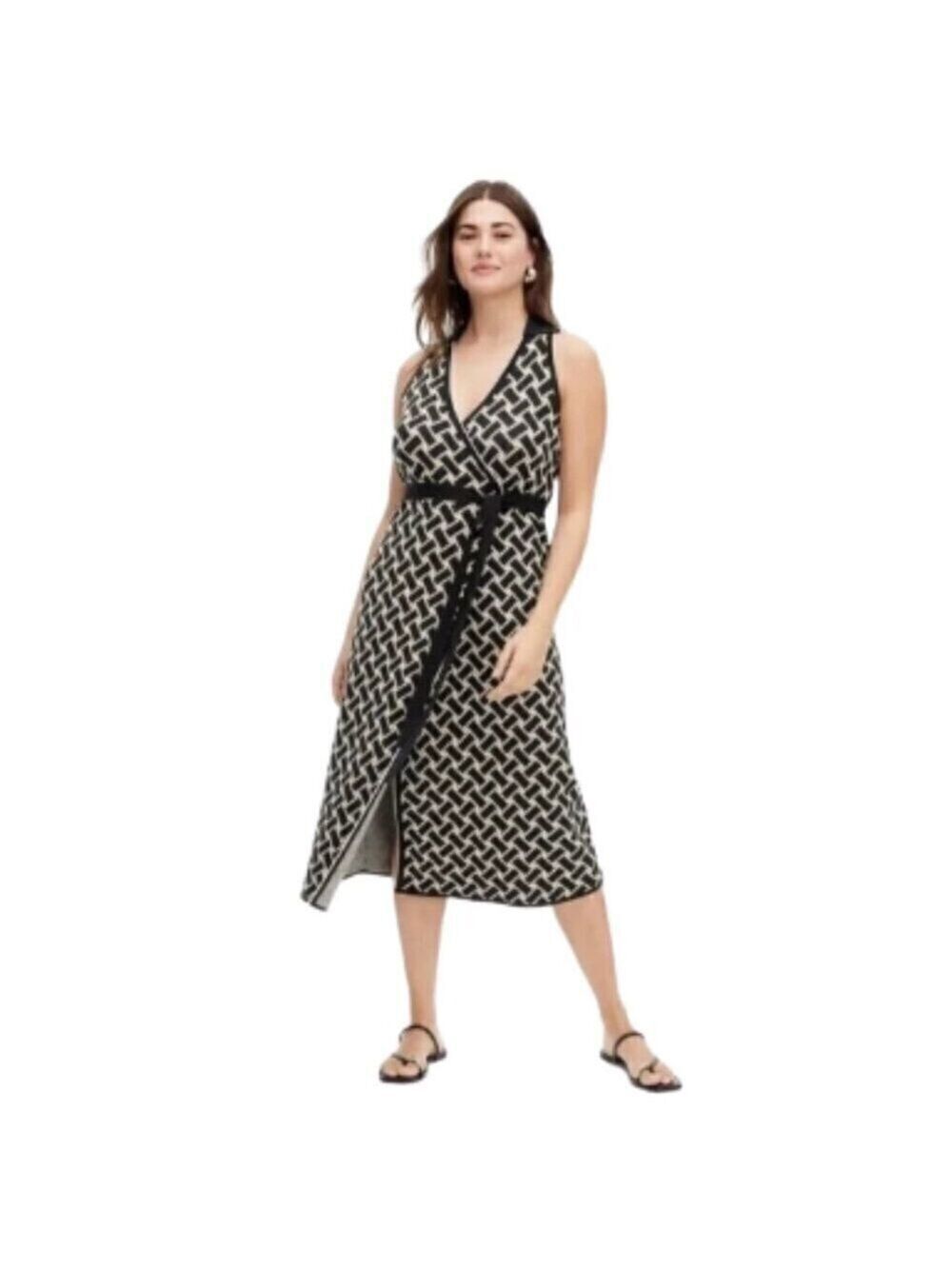 Diane Von Furstenburg Collared Vintage Weave Sweaterknit Midi Wrap Dress Sz XL